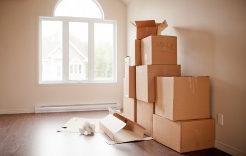 Packed storage boxes and furniture ready for short-term storage